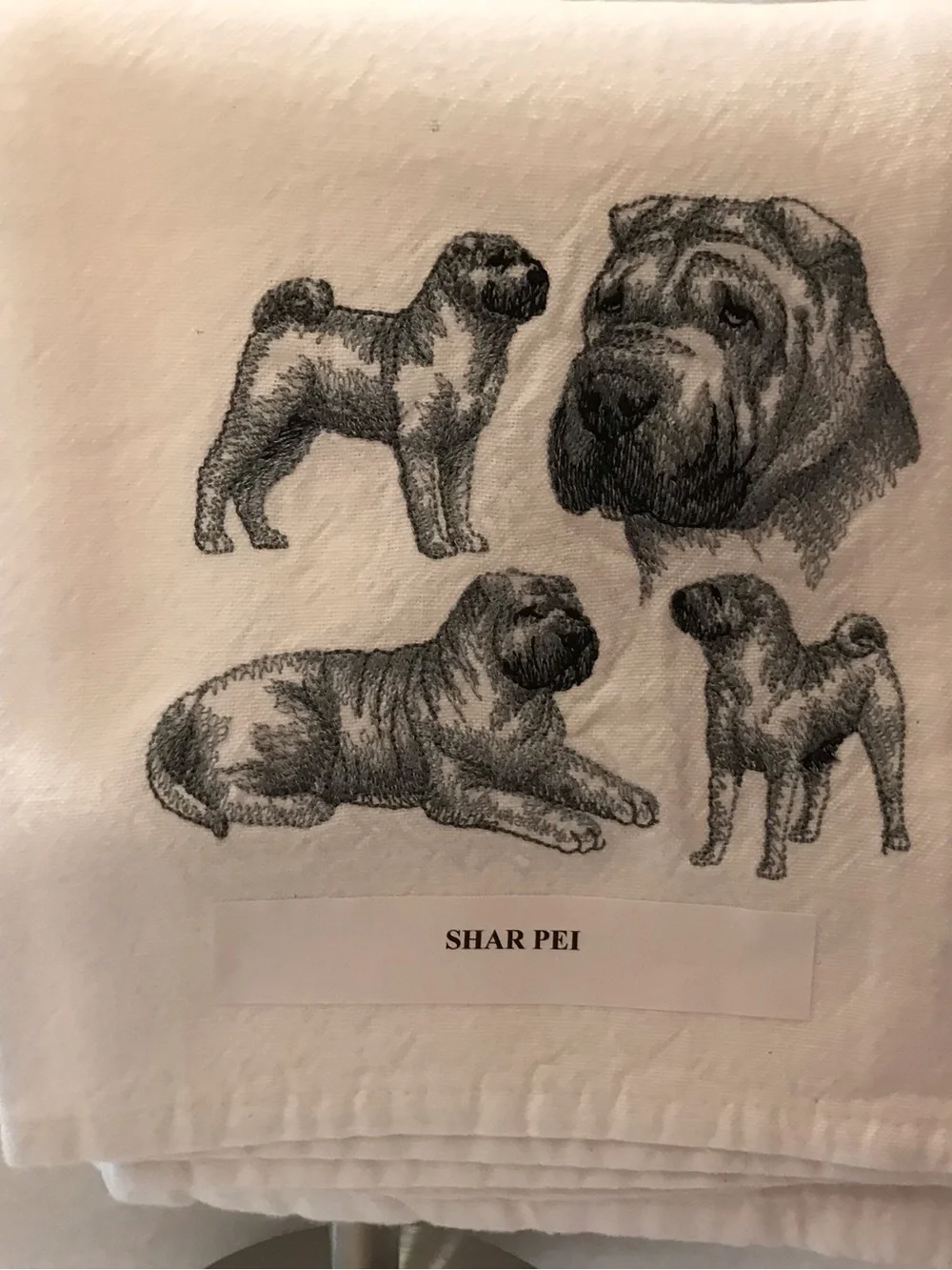 Shar Pei Machine Embroidered Dish Towel